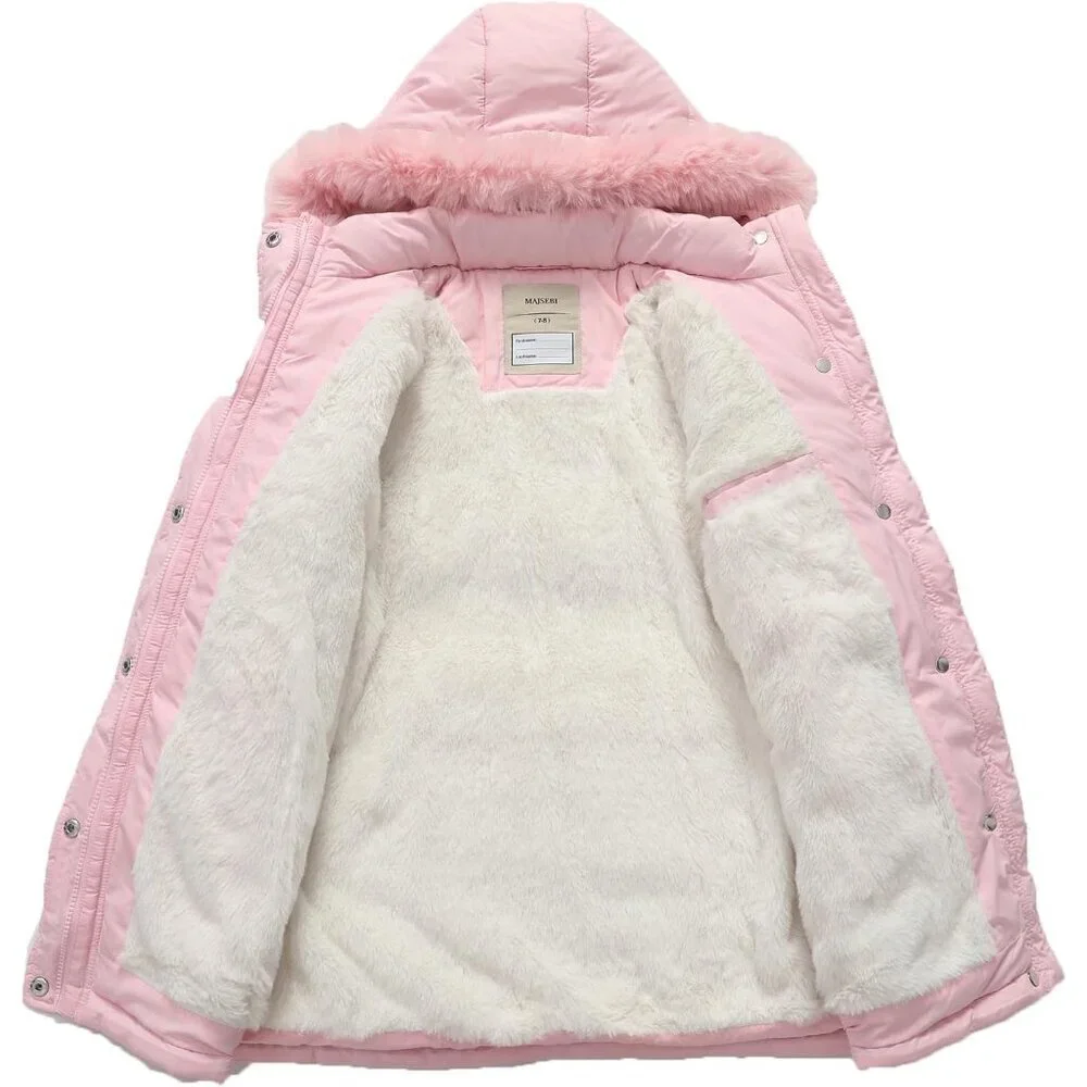 Girls Winter Jacket Long Puffer Coat with Removable Hood，Kid's Warm Insulated Pa